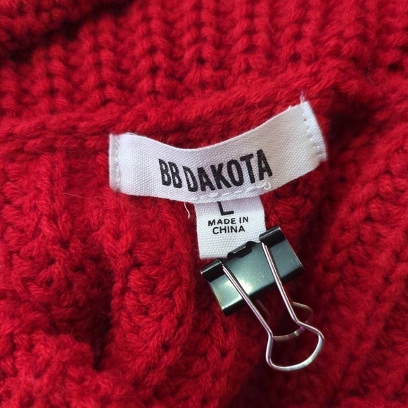 BB Dakota Love Actually Red Cowl Neck Knit Sweater Woman's Size Large Chunky - Picture 9 of 15